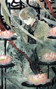 Preview wallpaper guy, kimono, snow, watercolor, anime