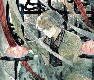 Preview wallpaper guy, kimono, snow, watercolor, anime