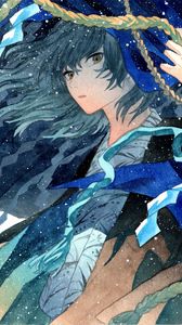 Preview wallpaper guy, kimono, watercolor, snow, anime, blue