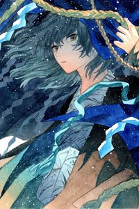 Preview wallpaper guy, kimono, watercolor, snow, anime, blue