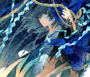 Preview wallpaper guy, kimono, watercolor, snow, anime, blue