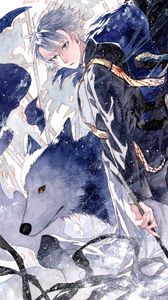 Preview wallpaper guy, kimono, wolf, watercolor, anime