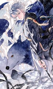 Preview wallpaper guy, kimono, wolf, watercolor, anime
