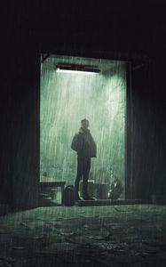 Preview wallpaper guy, light, rain, alone, art