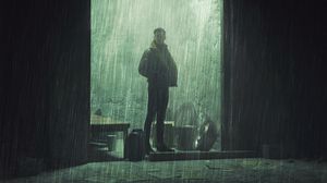 Preview wallpaper guy, light, rain, alone, art