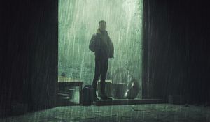 Preview wallpaper guy, light, rain, alone, art