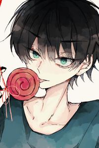 Preview wallpaper guy, lollipop, protruding tongue, anime