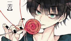 Preview wallpaper guy, lollipop, protruding tongue, anime