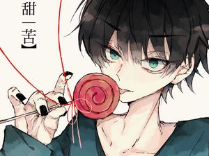 Preview wallpaper guy, lollipop, protruding tongue, anime