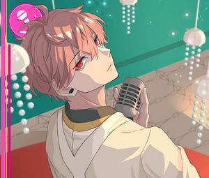 Preview wallpaper guy, microphone, singer, music, anime