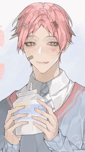 Preview wallpaper guy, milk, drink, smile, anime, art