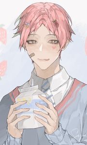 Preview wallpaper guy, milk, drink, smile, anime, art