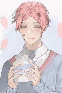 Preview wallpaper guy, milk, drink, smile, anime, art