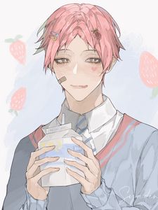 Preview wallpaper guy, milk, drink, smile, anime, art