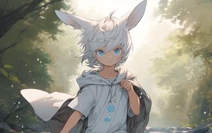 Preview wallpaper guy, neko, ears, cape, stream, anime, art