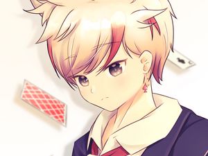 Preview wallpaper guy, neko, ears, cards, anime, art