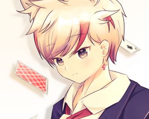 Preview wallpaper guy, neko, ears, cards, anime, art