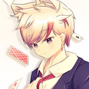 Preview wallpaper guy, neko, ears, cards, anime, art
