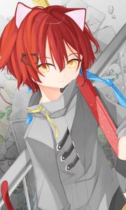 Preview wallpaper guy, neko, ears, glance, anime, art, red