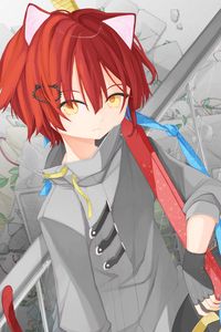 Preview wallpaper guy, neko, ears, glance, anime, art, red