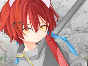 Preview wallpaper guy, neko, ears, glance, anime, art, red