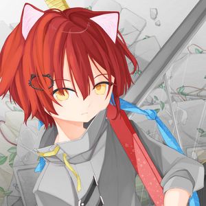 Preview wallpaper guy, neko, ears, glance, anime, art, red