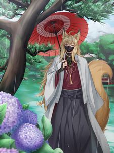 Preview wallpaper guy, neko, ears, umbrella, rain, anime