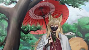 Preview wallpaper guy, neko, ears, umbrella, rain, anime