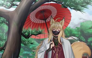 Preview wallpaper guy, neko, ears, umbrella, rain, anime