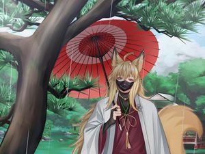 Preview wallpaper guy, neko, ears, umbrella, rain, anime