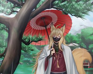 Preview wallpaper guy, neko, ears, umbrella, rain, anime