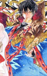 Preview wallpaper guy, neko, fish, snow, watercolor, anime
