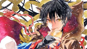 Preview wallpaper guy, neko, fish, snow, watercolor, anime