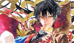 Preview wallpaper guy, neko, fish, snow, watercolor, anime