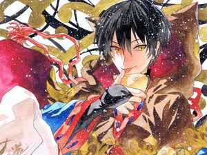 Preview wallpaper guy, neko, fish, snow, watercolor, anime