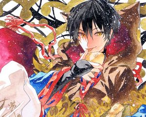 Preview wallpaper guy, neko, fish, snow, watercolor, anime