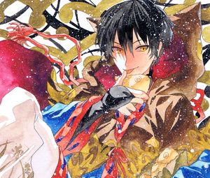Preview wallpaper guy, neko, fish, snow, watercolor, anime