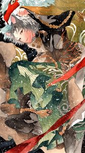 Preview wallpaper guy, neko, watercolor, snow, anime