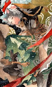 Preview wallpaper guy, neko, watercolor, snow, anime