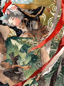 Preview wallpaper guy, neko, watercolor, snow, anime