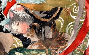 Preview wallpaper guy, neko, watercolor, snow, anime