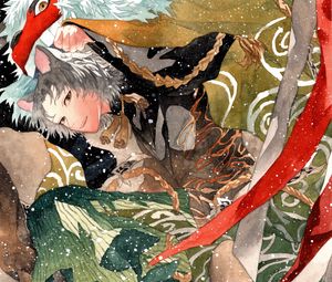 Preview wallpaper guy, neko, watercolor, snow, anime