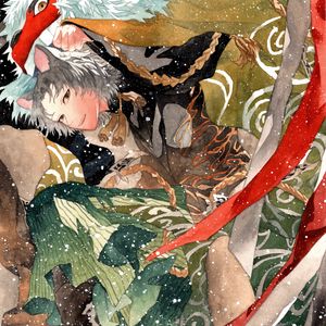 Preview wallpaper guy, neko, watercolor, snow, anime