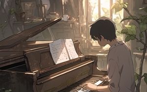 Preview wallpaper guy, piano, keys, music, anime