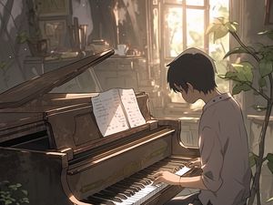 Preview wallpaper guy, piano, keys, music, anime