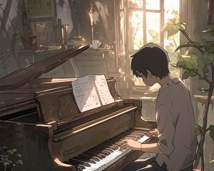 Preview wallpaper guy, piano, keys, music, anime