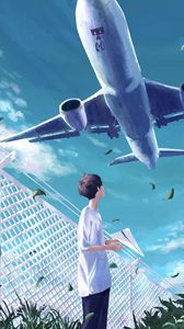Preview wallpaper guy, plane, sky, anime, art