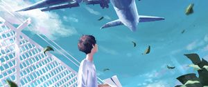 Preview wallpaper guy, plane, sky, anime, art