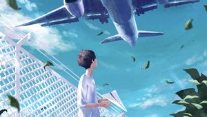 Preview wallpaper guy, plane, sky, anime, art