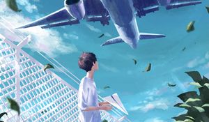 Preview wallpaper guy, plane, sky, anime, art